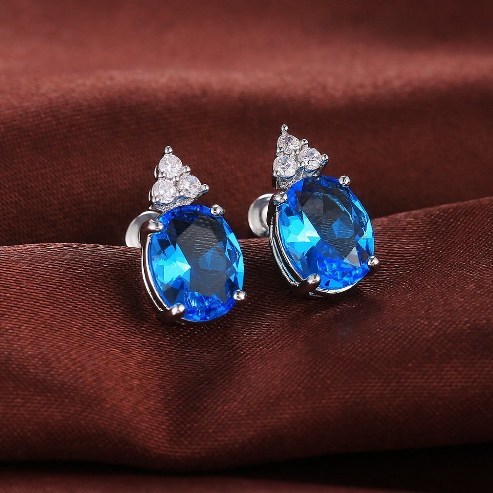 Beautiful Big Colorful Oval CZ Pure Romantic Stud Earring For Women, HA4273